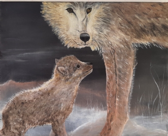 Ulvemor med unge by Tina Lund Christiansen | maleri