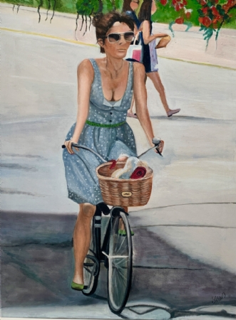 Pigen med cyklen II by Sanne Rasmussen | maleri