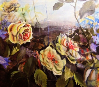 Gule roser på engen by Bente V. Pedersen | maleri