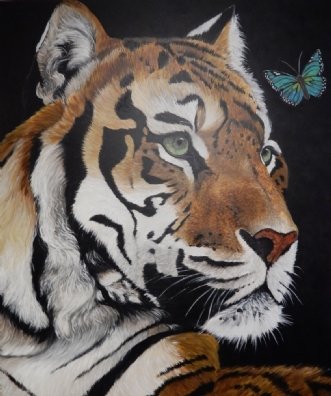 tiger and butterfly by Bente Jepsen | maleri