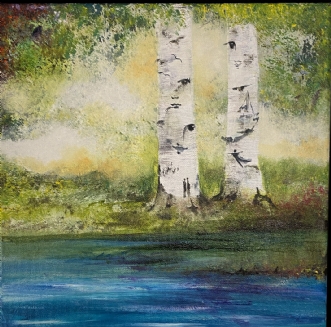 Birketræer i skoven by Mette Hansgaard | maleri