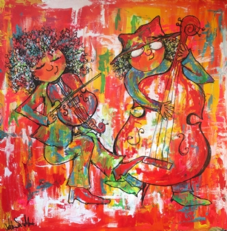 Violin og Kontrabas by Lotte Seide | maleri
