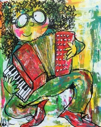 Harmonikaspilleren by Lotte Seide | maleri