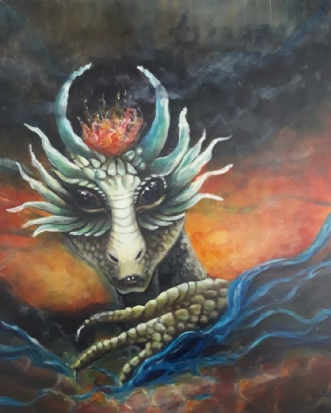 Shy Fire Dragon by Line Falk Iversen | maleri