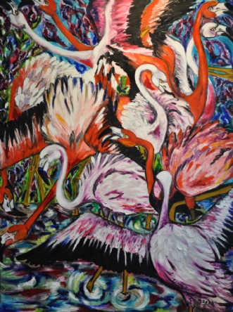 Flamingos by Eliana Ramirez | maleri
